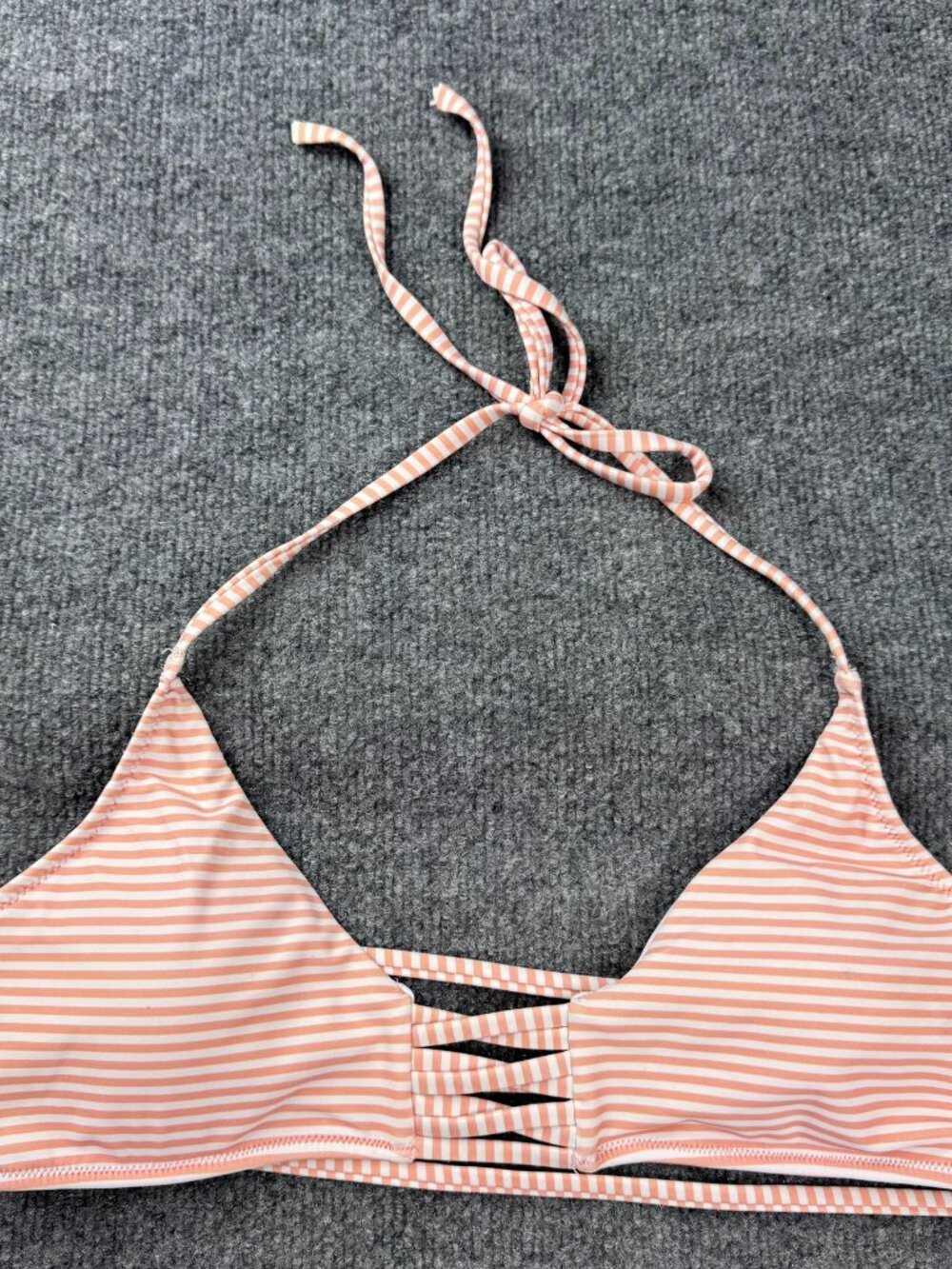Striped Orange & White Halter Bikini Top Bralette Strappy Details L